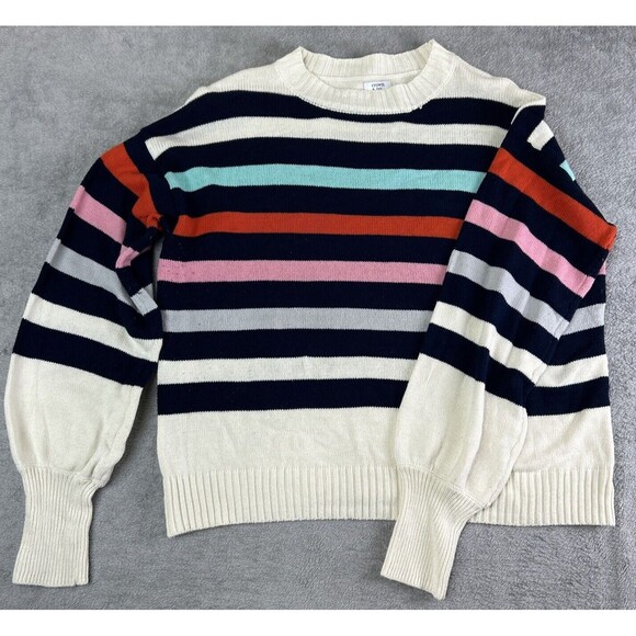 Crown & Ivy Women XL Colorful Stripes Pullover Sweater Casual Preppy Classic Mom - Picture 1 of 8